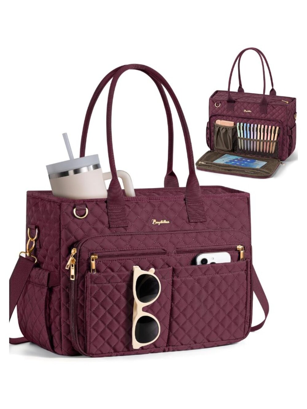 Women's Quilted Laptop Tote Bag 15.6 Inch Work Teacher Nurse